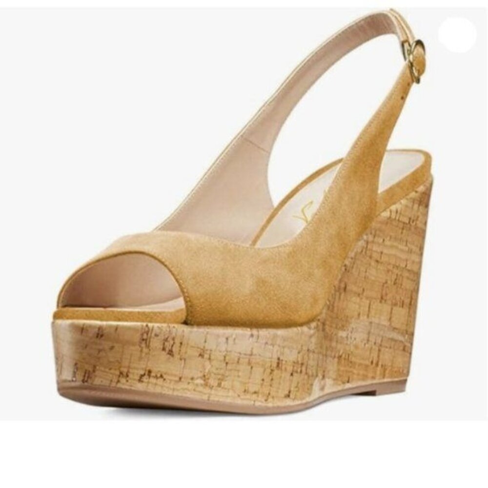 FOWT Women Peep Toe Slingback Platform Wedge Sandals High Heel Summer Khaki